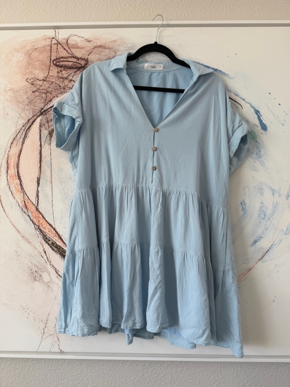 TALULAH Soft Light Blue Mini Baby Doll Swing Dress Girlhood Cottage Summer